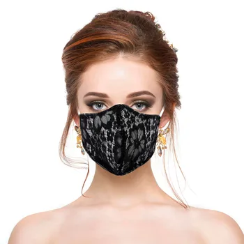 

5PCS Fashion Women Flower Lace Mask Breathable Washable Fabric Masks Adjustable Reusable Face Mouth Mask Masque Adulte Lavable