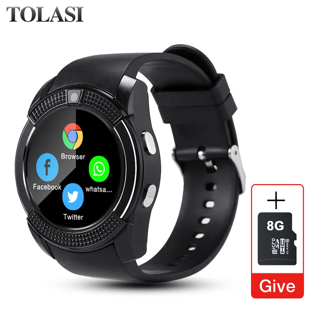 

Sport Men Smart Watch v8 sim card android camera rounded Answer Call Dial Call Smartwatch Heart Rate Fitness Tracker
