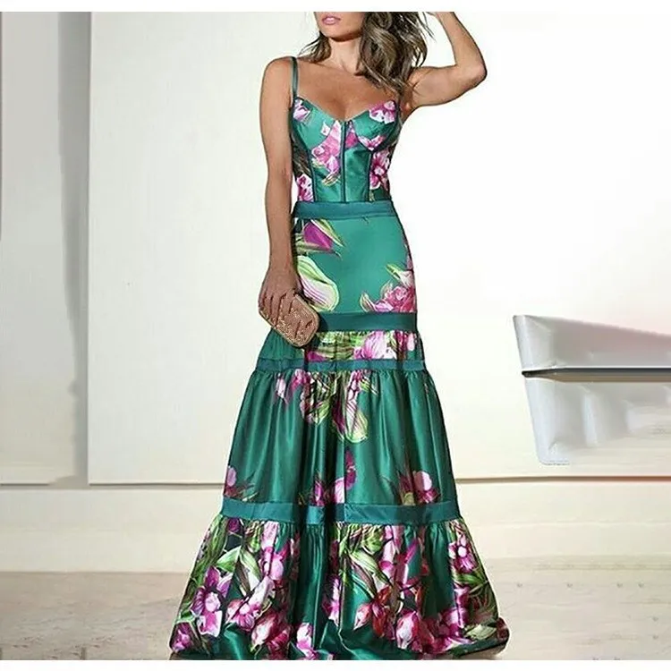 Женское летнее винтажное длинное платье размера плюс с цветочным принтом, элегантные вечерние платья макси, повседневные платья с принтом и оборками, облегающее платье