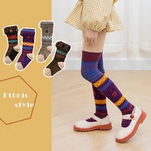 

2022 Cotton Baby Girls Leggings Spring Autumn Children Classic Retro Slim Tights for 3-11 Years Kids Jacquard Flower Pants
