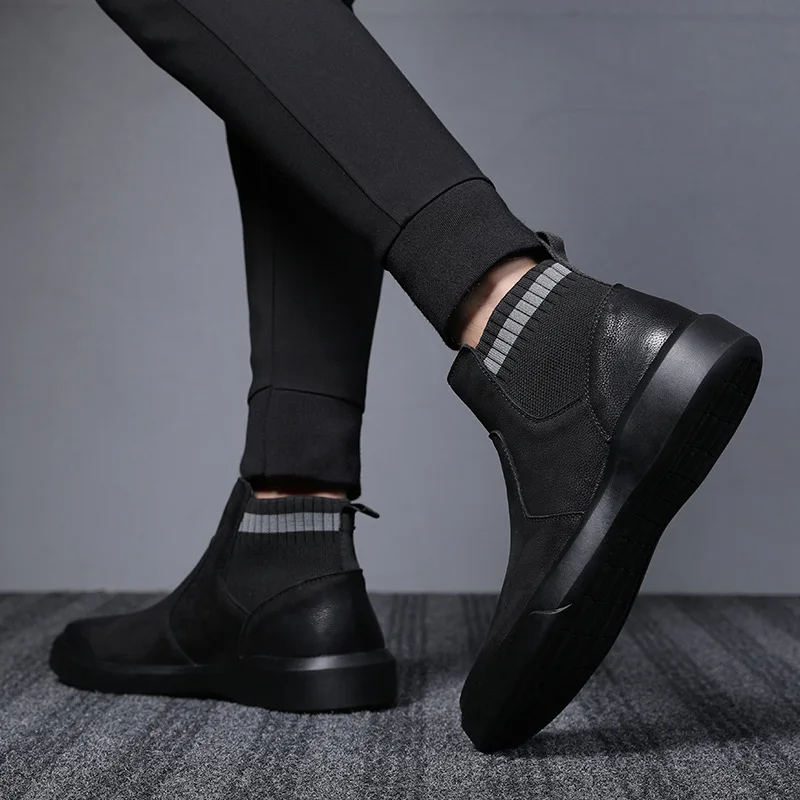 

2019 New Style Men Martin Boots Genuine Leather plus Velvet zhong gao bang Casual Leather Boot Foot Covering MEN'S SHOES