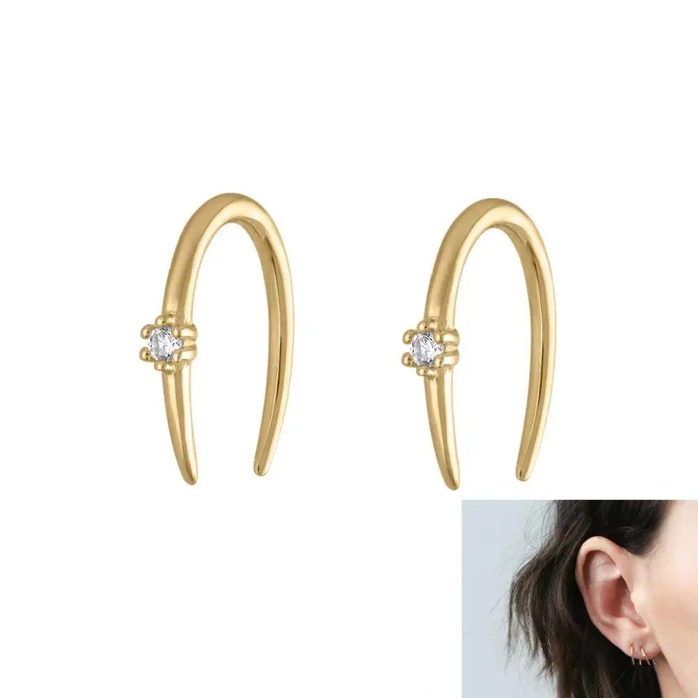 Gold ear Cuff Женские серьги в форме подковы, 925 пробы, серебро - Окраска металла: Gold ear Cuff