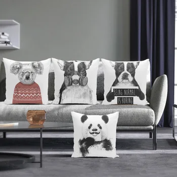 

Panda Cushion Cover Cute Decorative Pillows for Living Room Sofa Cotton Linen Decorative Kussenhoes Nordic Home Decor
