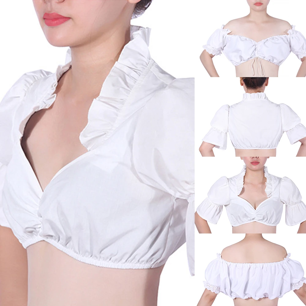 

LOOZYKIT 2019 Women Oktoberfest Shirt German Dirndl Blouse Beerfest Wrap Crop Top