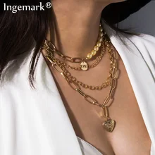 Готический многослойный барочный жемчуг массивная цепочка на шею ожерелья Панк Золотой чокер с подвеской в форме сердца ожерелье фестиваль пара ювелирных изделий