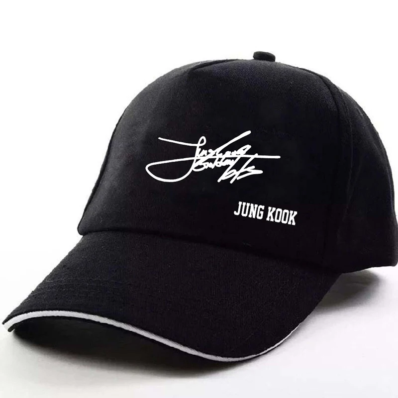 Kpop Bangtan мальчики член подписи печати шляпа Jimin V Rm Jin Jungkook Suga Jhope корейский стиль армии болельщиков кепки подарок для женщин мужчин - Цвет: JUNGKOOK-black
