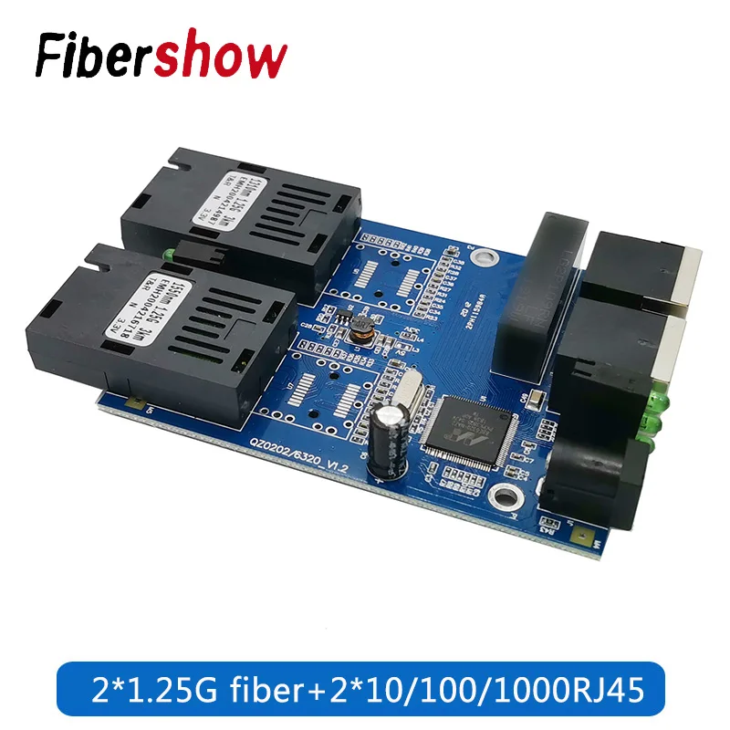 Gigabit Ethernet fiber switch 2 RJ45 UTP 2 SC fiber Optical Media Converter 2SC 2RJ45 Ethernet 10/100/1000M PCB 1PCS