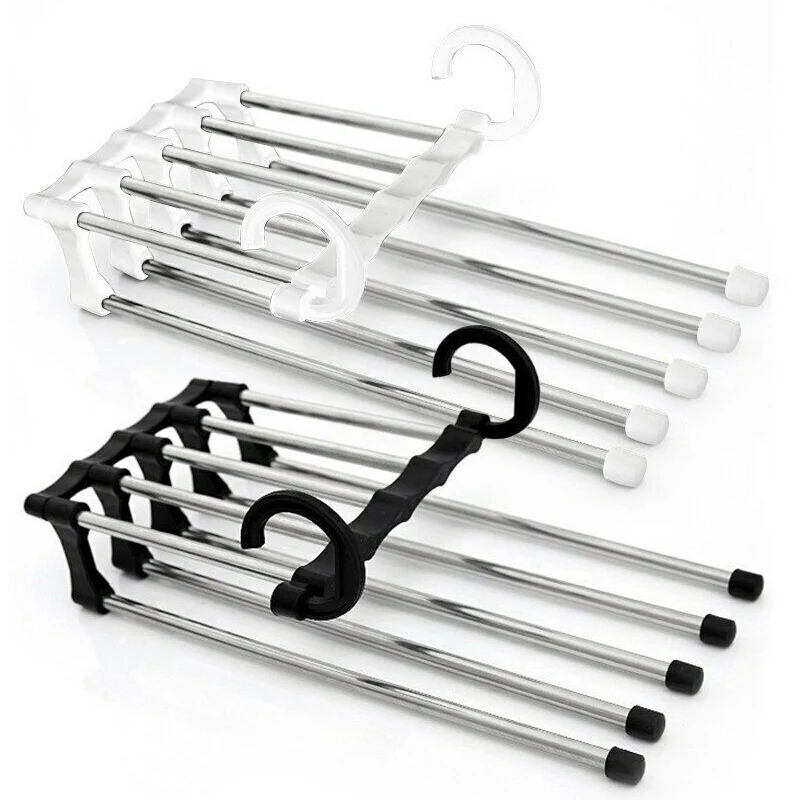 

clothes hanger Pants Rack Multi-functional 5 In 1Stainless Steel Clothes Hanger Scarf Tie tendedero ropa plegable kledinghangers