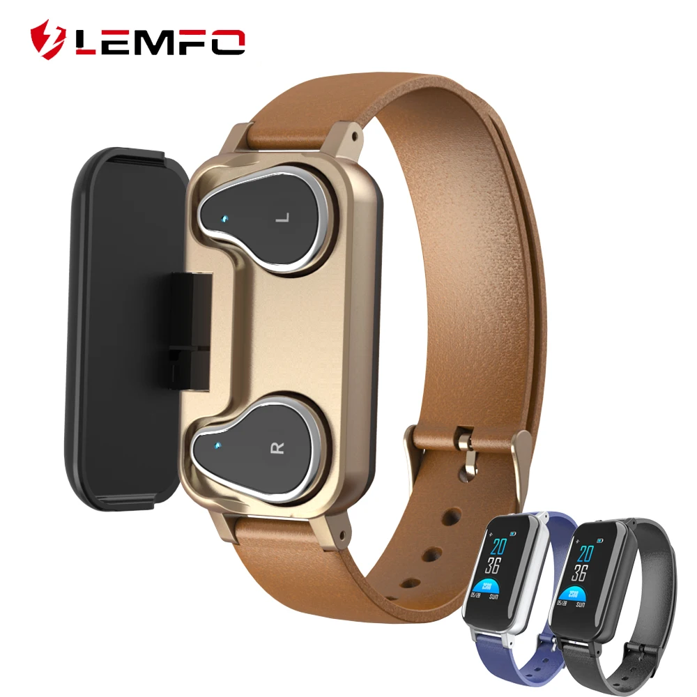 LEMFO T89 Dual Bluetooth 5 0 наушники умный браслет устройство слежения за кровяным
