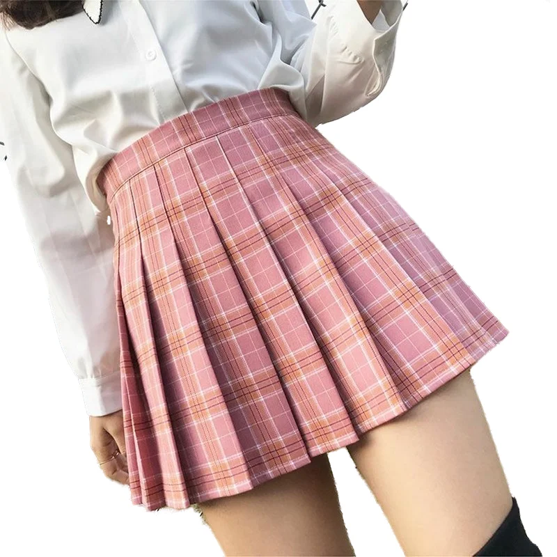 

Plaid Pleated Skirt Women Summer Preppy Style Pink High Waist Chic Stitching Skirts Student Cute Sweet Girls Dance Skirt Femme