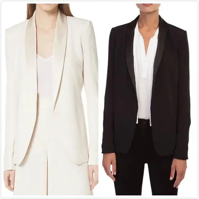 

Women Coat 2019 Early Spring New Silk Stitching Black and White Two-color Casual Jacket