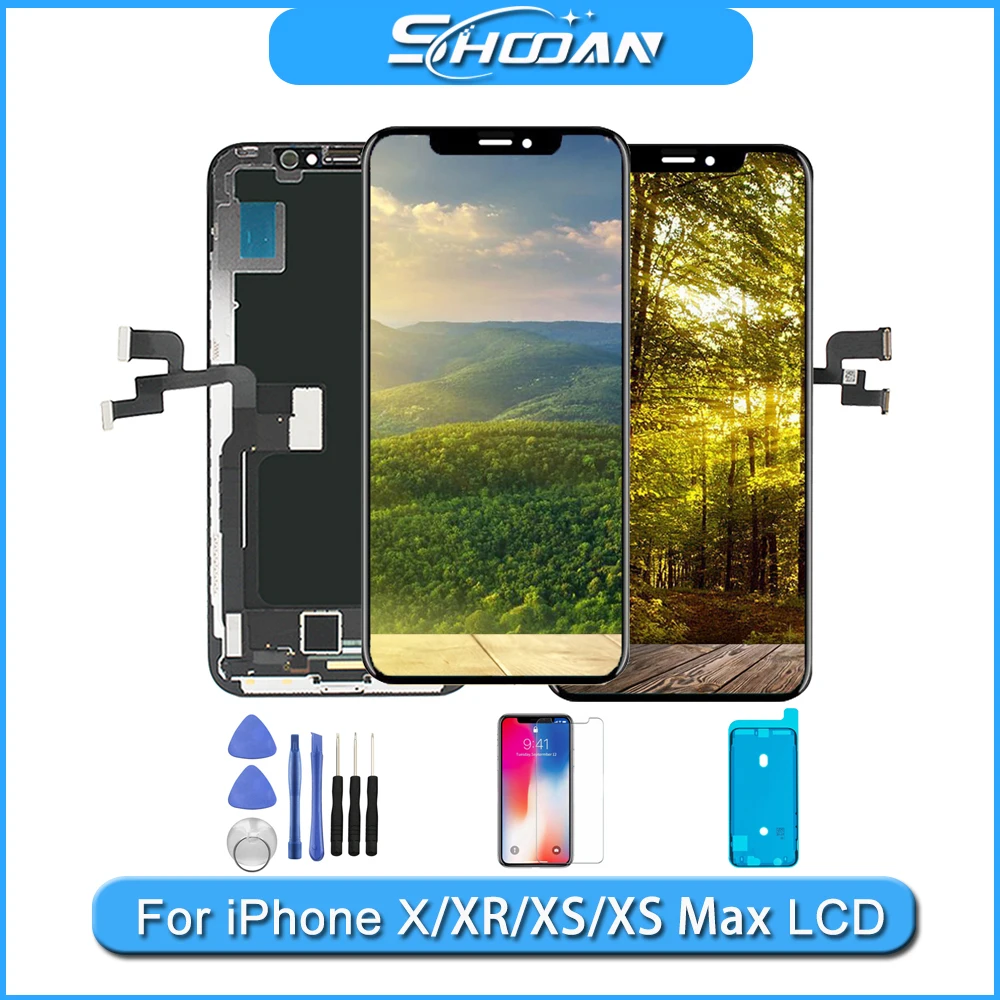 Pantalla LCD de repuesto para móvil, montaje de digitalizador táctil OLED para iPhone X, XR, XS, MAX, TFT, 3D, sin píxeles muertos