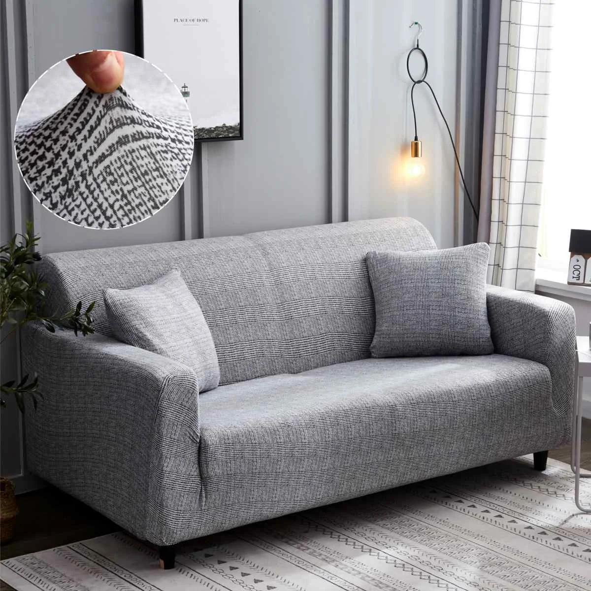 HoundstoothStretching диван крышка подходит для гостиной шезлонг диван крышка раздела диван угловой 1/2/3/4 местный диван-кровать - Цвет: Grey