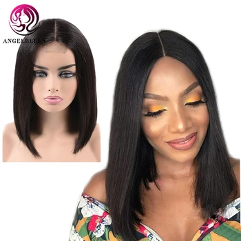 

lace closure wig for women silk straight 180% density 2x6 deep long parting short bob human hair brazilian wigs