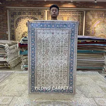 Yilong 2,7 'x4' Тебриз шелковый ковер бежевый vantage турецкий Шелковый ковер ручной работы(HF212B