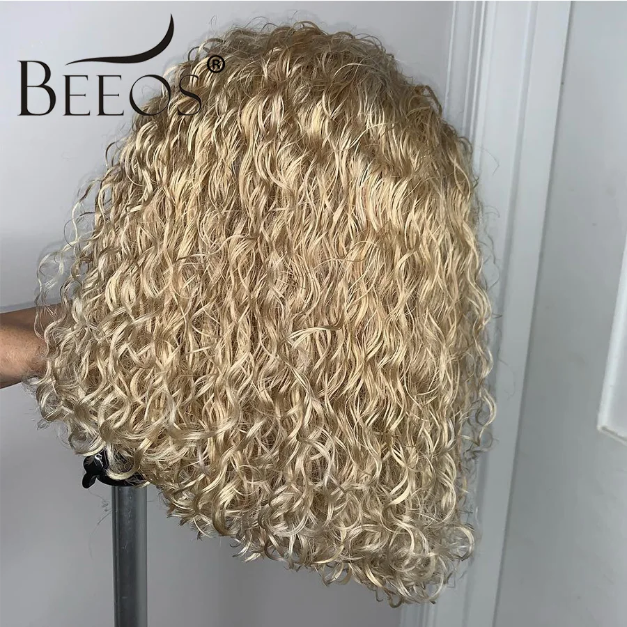 

Beeos Blonde Curly 13*6 Deep Parting Lace Front Wig 613 Transparent Lace Colorful Short Bob Human Hair Wigs Brazilian
