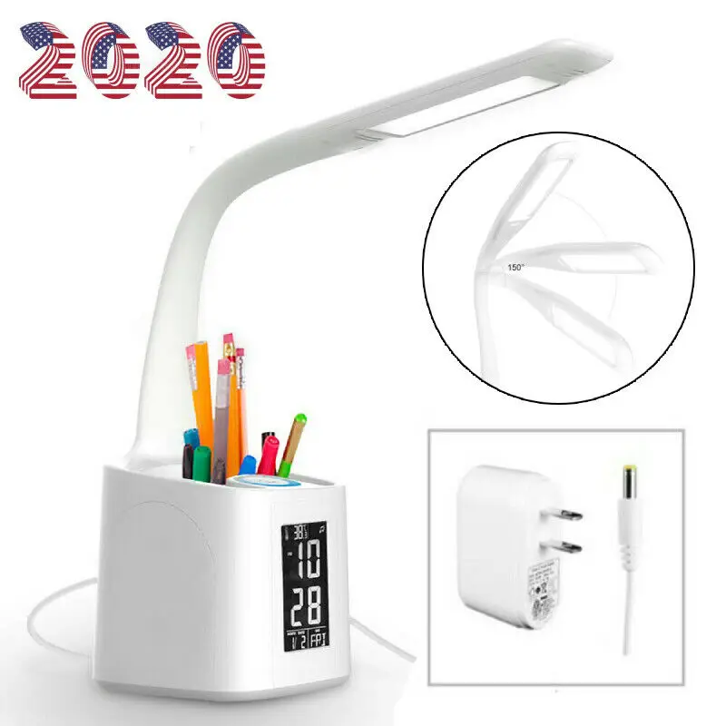 

Folding Dimmable Pen Holder LED Table Lamp Smart Lamp With Calendar Display Touch Button Natural Light 5500K±500K