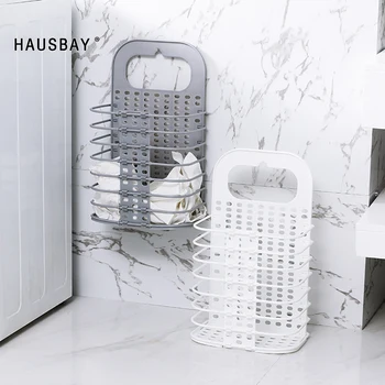 

Foldable Storage Basket Plastic Dirty Clothes Basket Creative Washer Wall Hanging Clothes Storage Nordic Home storage Rack 04381