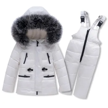 

2020 children spring winter thin down jacket parka real Fur boy baby overalls kids coat snowsuit snow clothes girls clothing Set