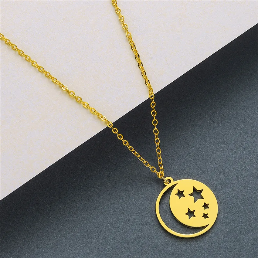 Chandler Moon Phase Necklace Galaxy Chocker Necklaces For Women Black Enamel Vintage Rouind Pendant Moon Crecent Charm Chokers - Metal Color: Style  7