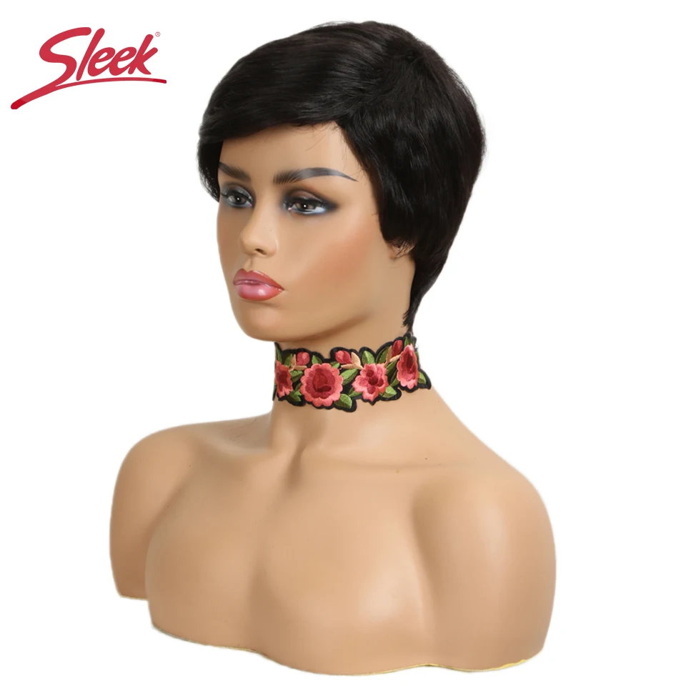 Sleek Human Hair Wigs 100% Remy Brazilian Hair Short Wig Pixie Cut Wig Natural Wave Wigs 150% density Real Human Hair Short Wig