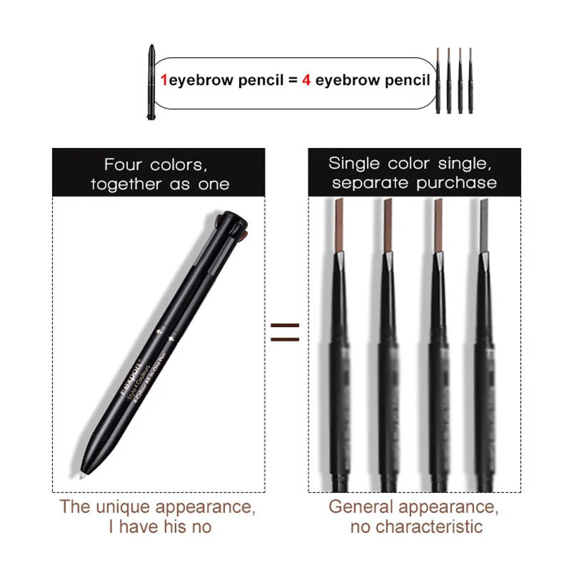 Newly Fexport Eyebrow Enhancers Pencil Waterproof 4 in 1 Eye Brow Tattoo Liner Makeup Tool CLA88