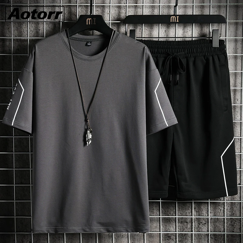 Conjunto de camiseta y pantalones cortos deportivos para hombre, conjunto informal, chándal holgado, camisetas de moda, ropa deportiva de gran tamaño, 3XL, 4XL, de verano