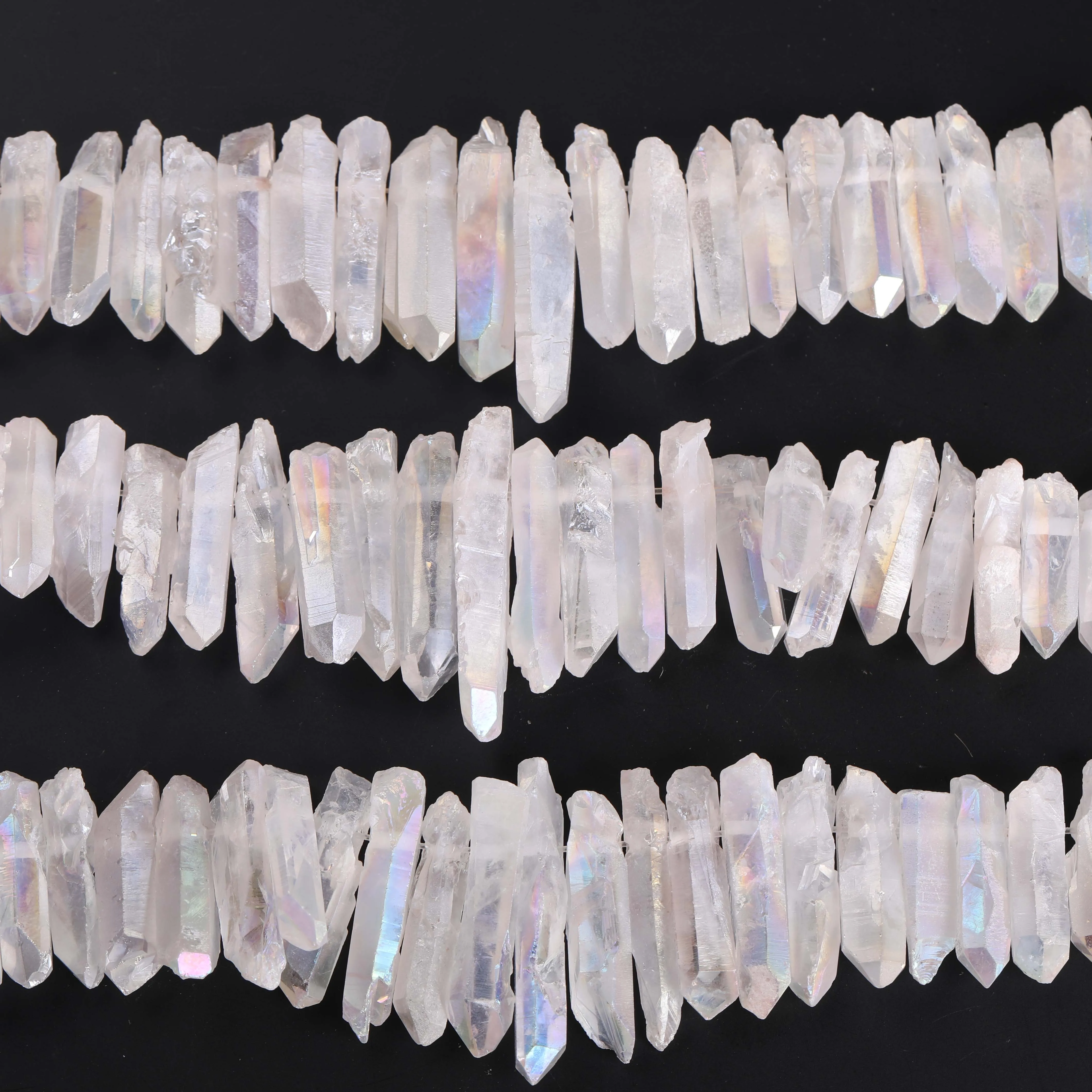 48pcs/strand Slab Rainbow Crystals Stick Points Beads Bulk,drilled White Mystic Titanium Crystal