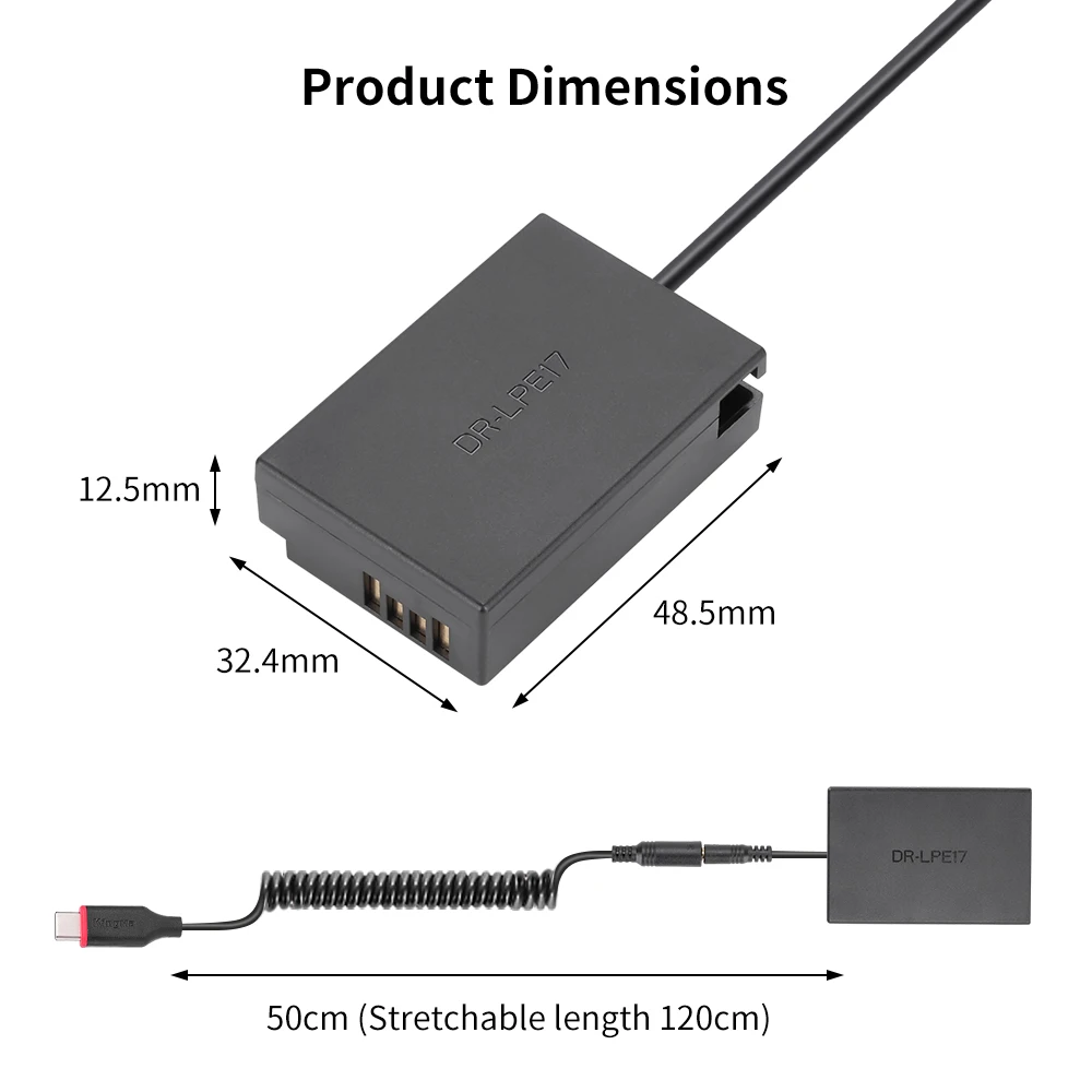 Adaptador de Energia da Bateria Acoplador para Canon Usb tipo c Kingma Manequim m3 m5 m6 Fr-750d 800d 850d 77d 200d Câmera Lp-e17 dc Eos - Image 4