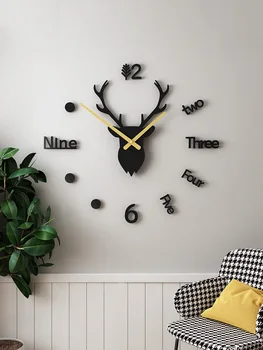

Creative Wall Decoration Watches Nordic Diy Wall Clock Sticker Deer Head Home Decor Living Room Bedroom Duvar Saati Gift FZ624