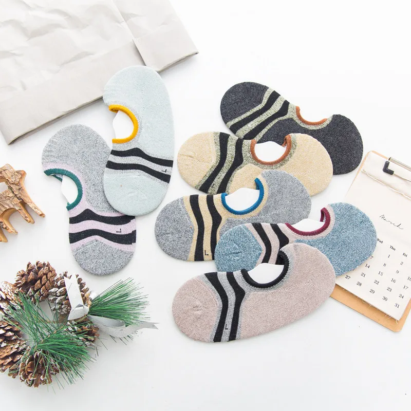 10 пар летних мужских Хлопковых Носков, невидимые цветные носки с манжетами и двумя полосками, женские низкие мужские носки, торговля