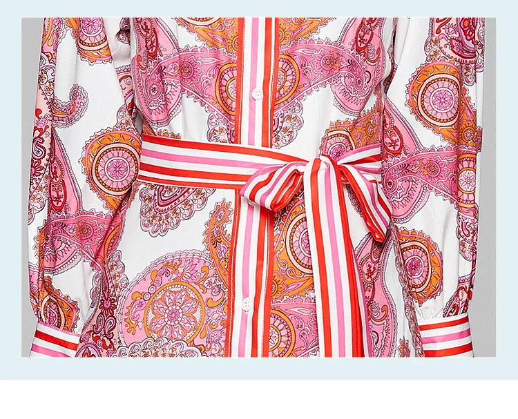Runway Design Dress 2020 Autumn Winter Women Long-sleeved Red Vintage Print Dress Lady Loose Plus Size Elegant Maxi Dress Sashes