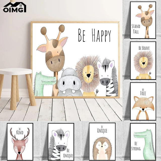 Baby Lion Zebra Giraffe Elephant Deer Crocodile Monkey Poster Cartoon Nursery Canvas Prints Picture Kid s Room Decor Painting