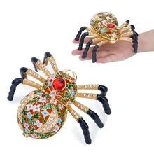 H&D Hand-painted Hinged Spider Trinket box With Crystals Enamel Animal Decor Aranchnid Figurine Collectible Jewelry Storage Gift