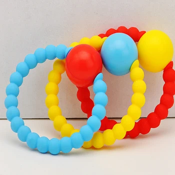 

100% Food Grade Silicone Round Bell Chewable Beads Free Baby Teether Soothing Jewelry Toys For Boy Girl Toddler