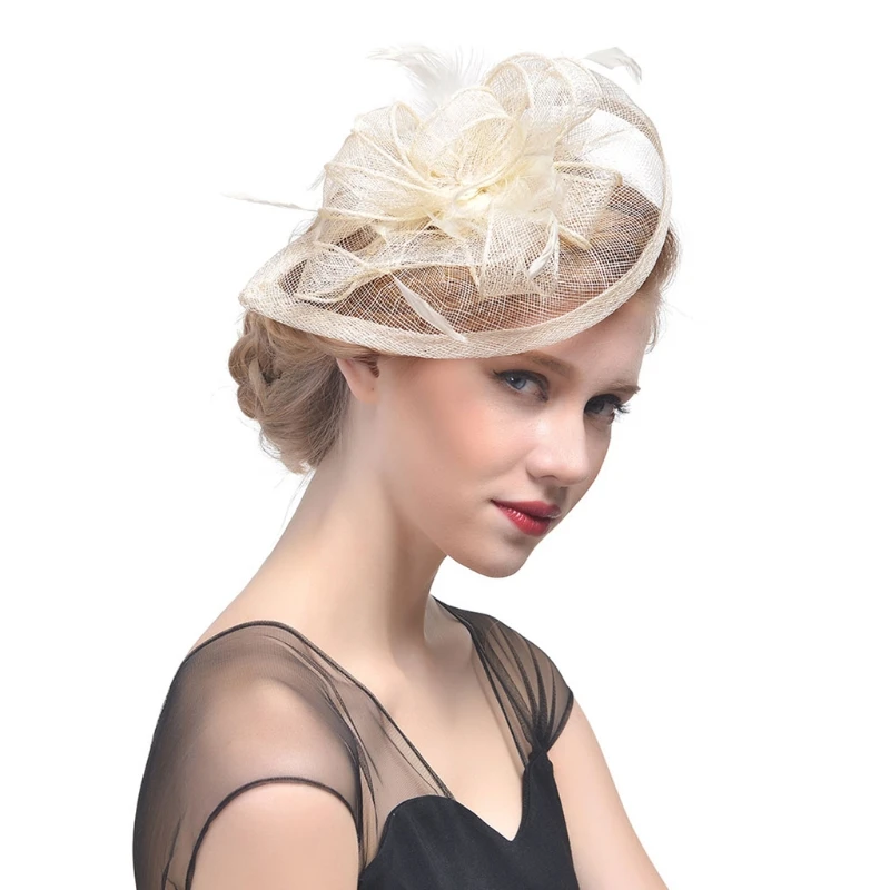 Women Wedding Hat Fascinator Feather Mesh Party Cocktail Headdress Hair Clip New 634D