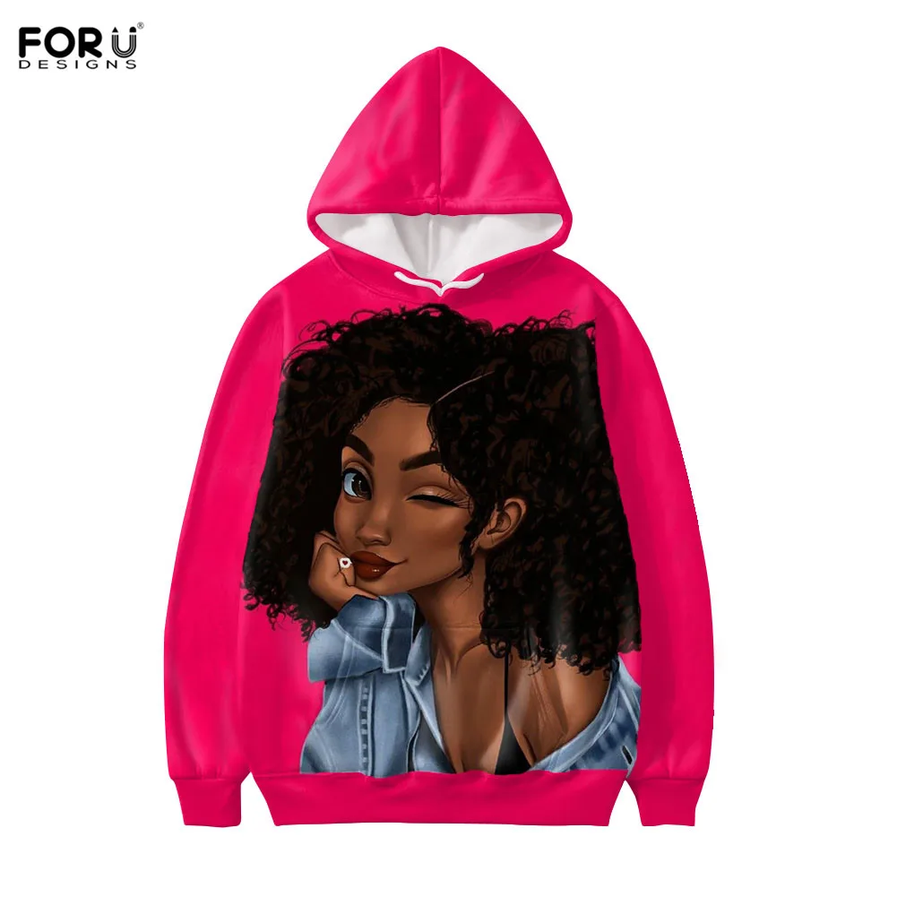 FORUDESIGNS Black Art African Girls Printing Women Hoodie WinterLong
