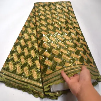 

Hot selling Green Gold African Lace Organza Lace Fabric With Sequins High quality Handcut French Net Laces For party dress Wo473