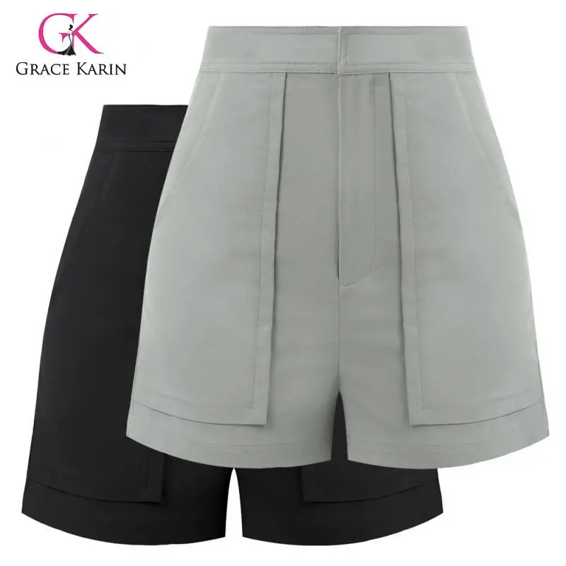 Grace Karin Модные женские шорты с высокой талией короткие штаны прямые карманами на