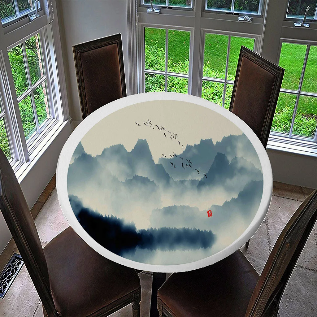 Waterproof Table Cover Fitted Tablecloth Round 55' Moisture-proof Reusable