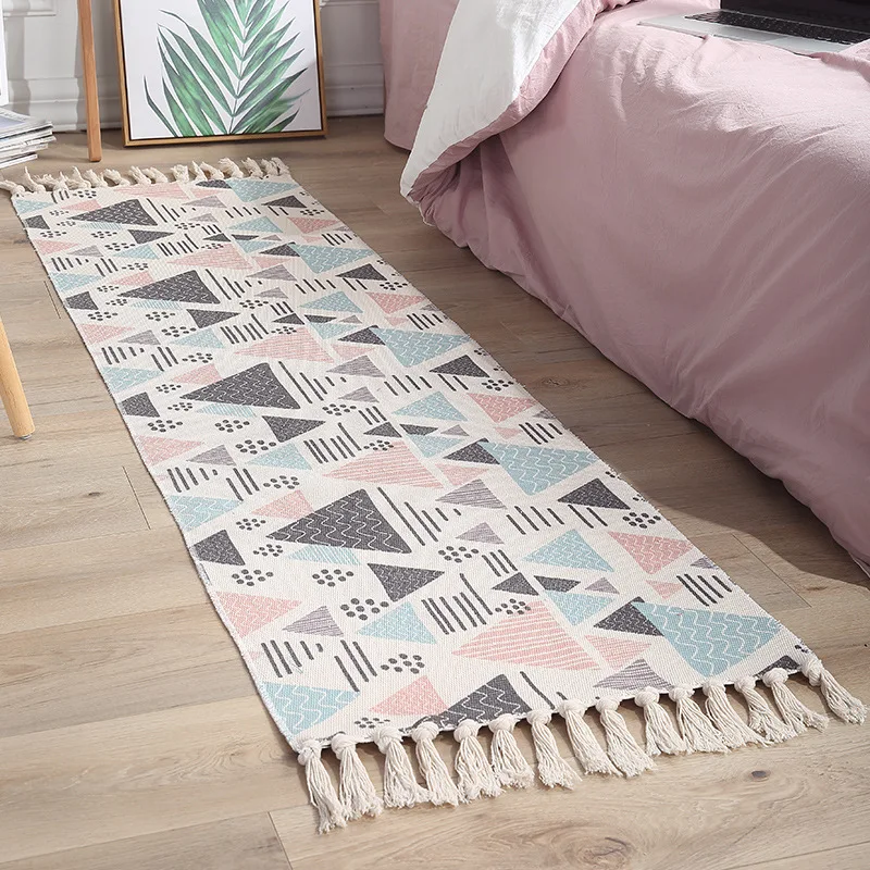 Богемский стиль спальни прикроватные коврики с кисточкой декоративный хлопок тканые коврики для гостиной вход коврик для прихожей