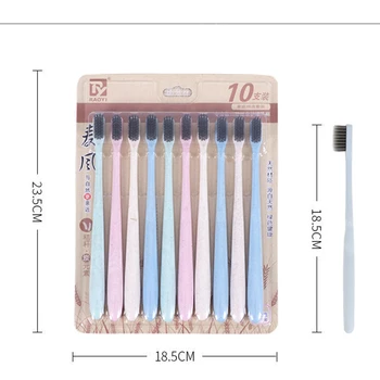 

10pcs/lot Eco Friendly Wheat Straw Toothbrush Tooth Cleaning Soft Slim Tip Binchotan Charcoal Bristle Brush Adult Teeth Brush