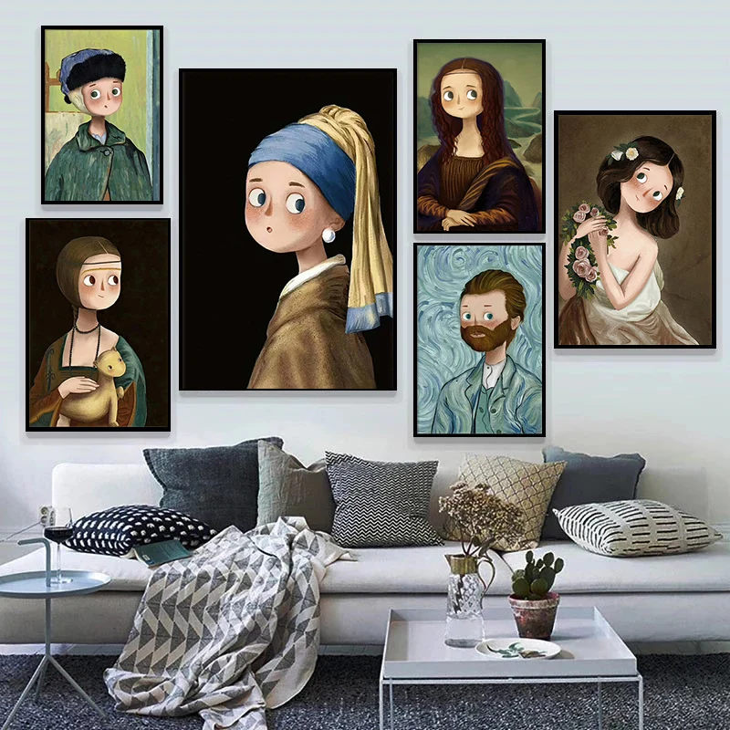 

Cute Retro Famous Painting Mona Lisa Canvas Painting Nordic Posters And Prints Wall Art Picture for Home Decor (No Frame)
