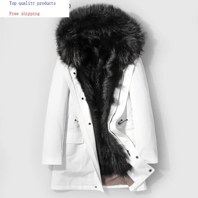 

Winter Parka Real Fur Coat Men Korean White Long Jacket Raccoon Fur Liner Overcoat Parkas Hombre 2020 D-29-W-LP002