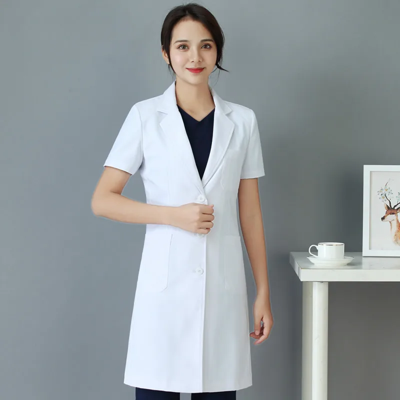 Long white coat and short sleeves doctors wear men's and women's cosmetic wear oral plastic hospital work clothes