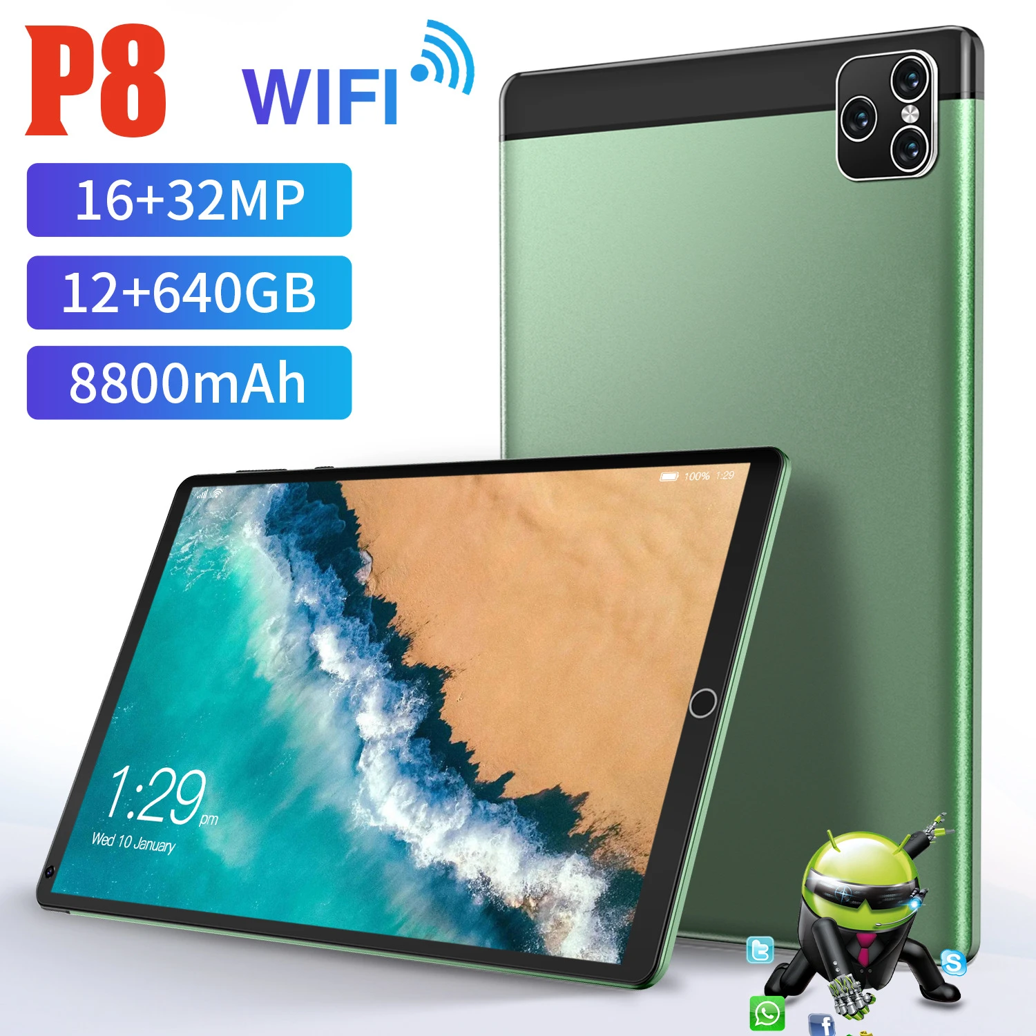 Tablette P8 8800mAh Dual SIM 12GB 640GB Tablet PC IPS 8 Inch Global 5G New Pad Google Play GPS WPS Office 12 Core Send Keyboard best cheap tablet