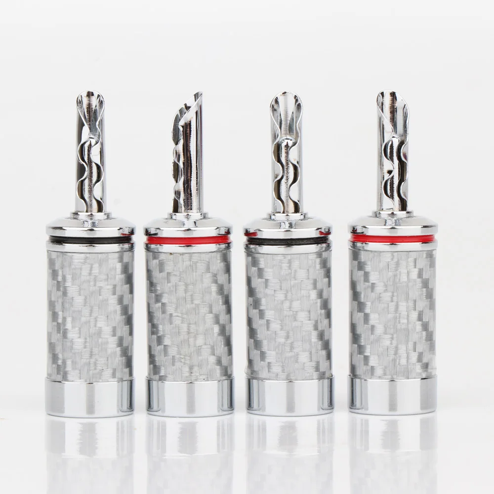 BA1406 Preffair Schwarz/Weiß Carbon Faser Reinem Kupfer Rhodiniert Bananen Stecker Mit Zähne hifi Audio Lautsprecher Kabel Stecker – Detail 7