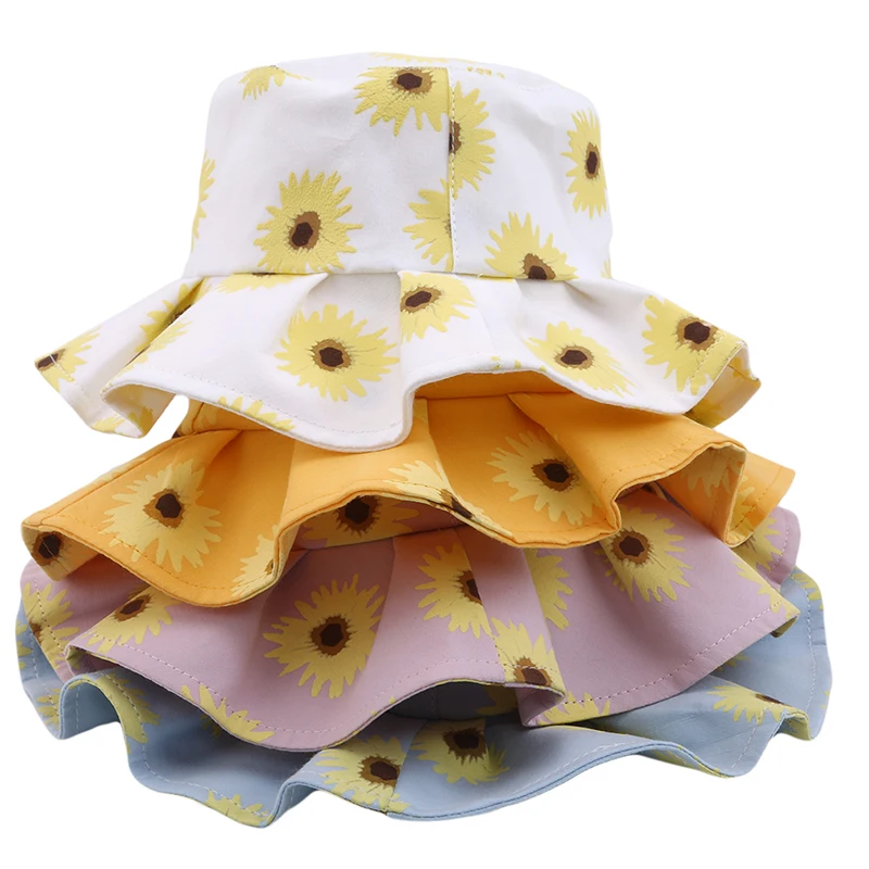 Sun Flower Printed Children Basin Hats New Simple Toddler Baby Boys Girls Bucket Hats Caps Baby Kids Leisure Fisherman Basin Cap