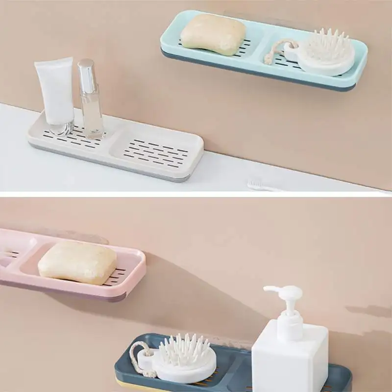 

Powerful Suction Household Soap Dishes Wall-mounted Soap Holder Kitchen Bathroom Soap Hanger Double Drain Soap Box cheap YH