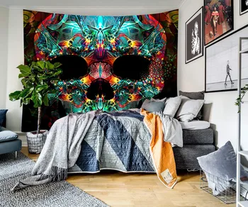

Scary skull wall hanging mandala tapestry beach towel yoga throw Polyester for wall decor mat bed blanket Hippie boho